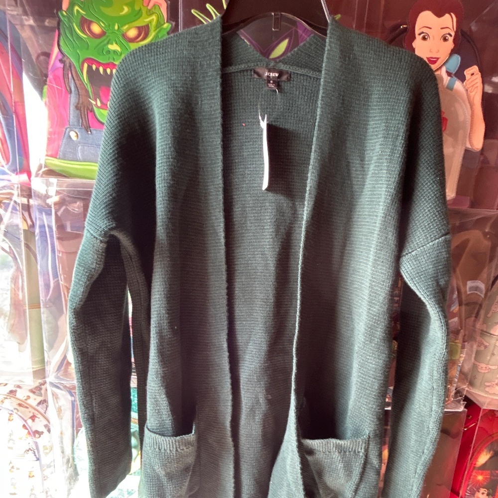J Crew Open Front Cardigan Jacket Dark Green Small Women